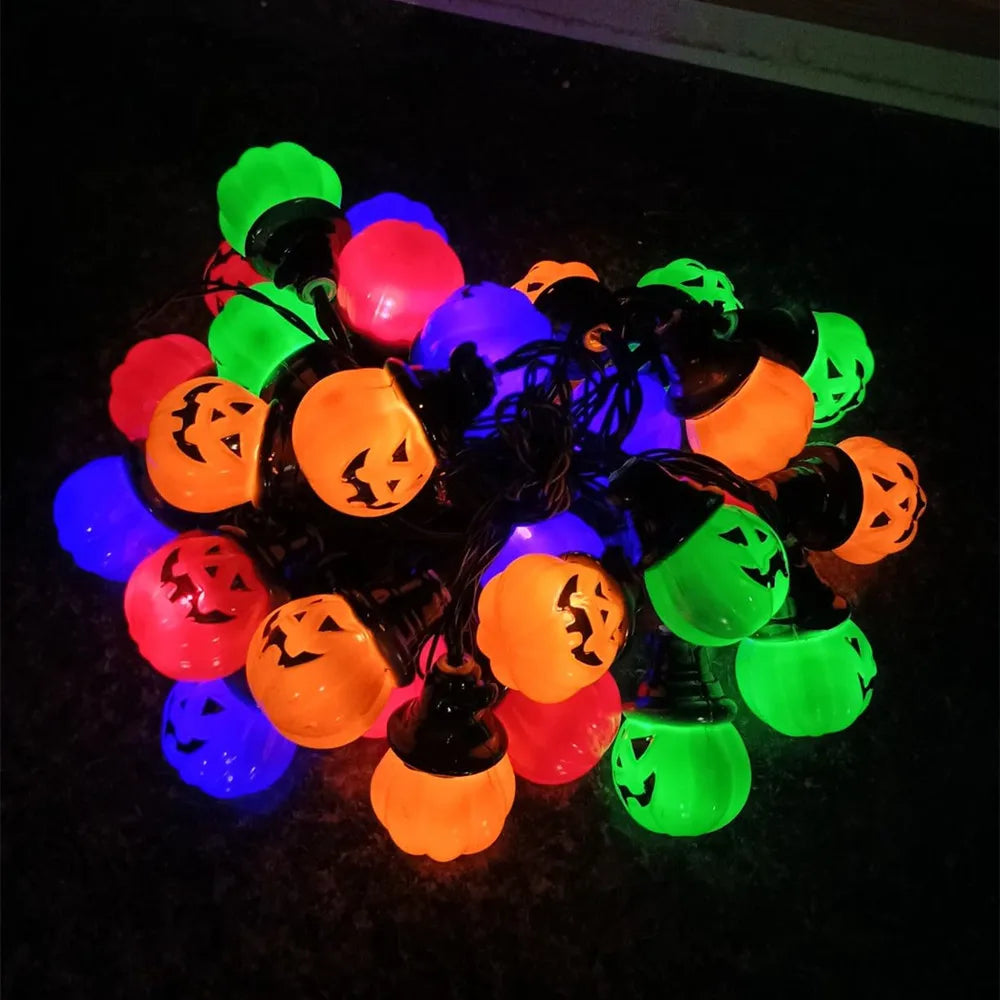 Upgraded Solar Halloween Lights Outdoor Pumpkin String Lights Waterproof Halloween Lights for Garden Patio Landscape Multicolor