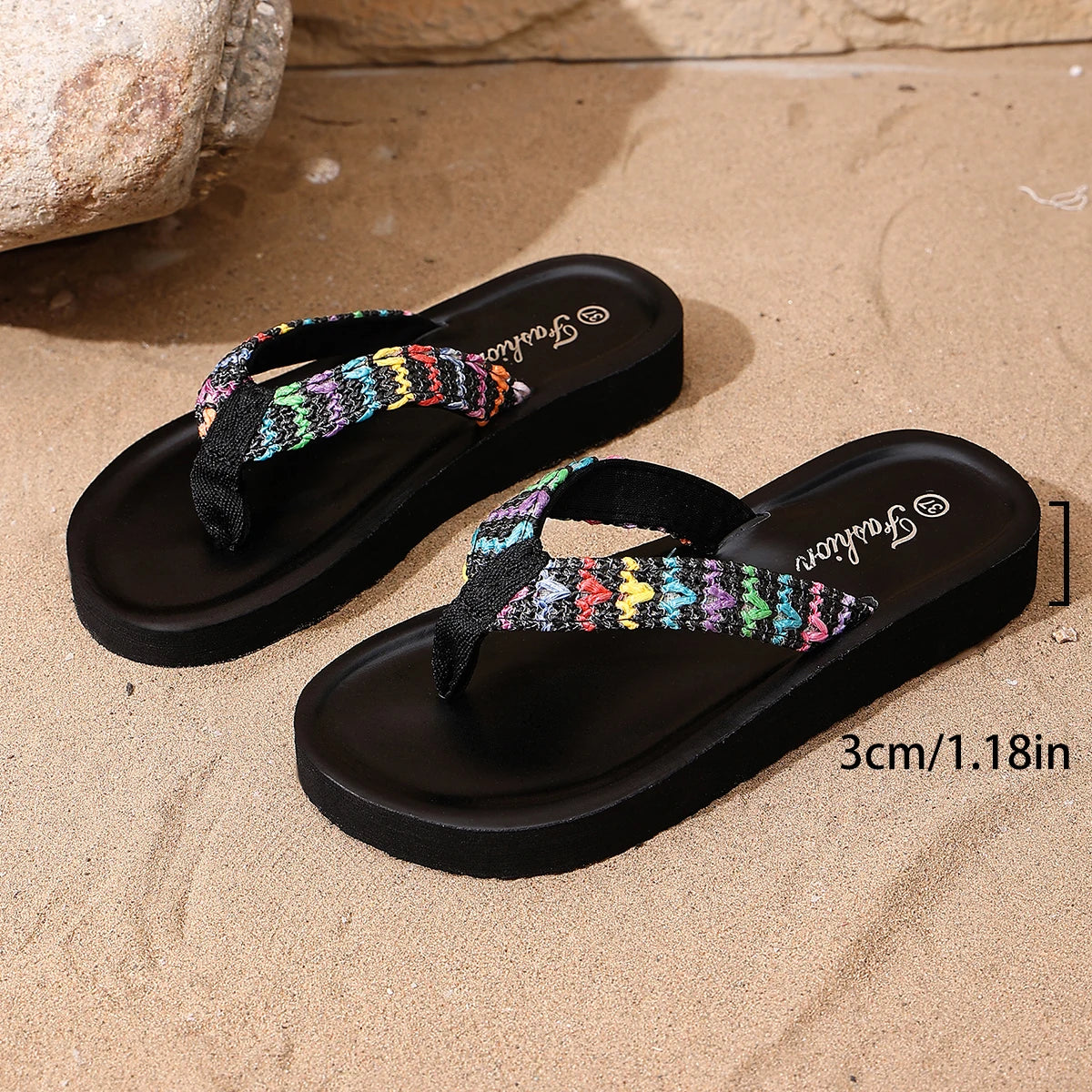 Women's Fashionable Raffia College-Style Vacation Beach Flat Flip-Flops