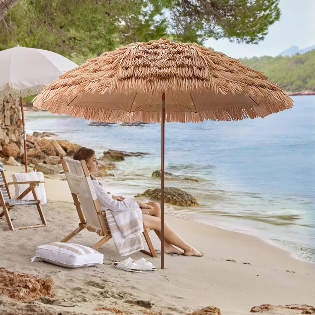 63inch Thatched Garden Umbrella with Tripod Base Beach Umbrella Outdoor Tiki Patio Umbrella for Garden, Lawn, Deck, Backyar