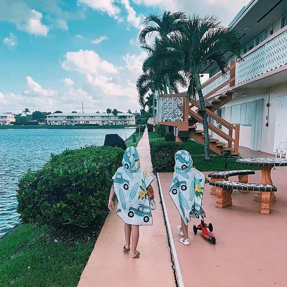 Printed Hooded Beach Towel For Adults Child Quick Dry Swimming Pool Poncho Bath Towel With Cloak Bathrobe Swimming Towels