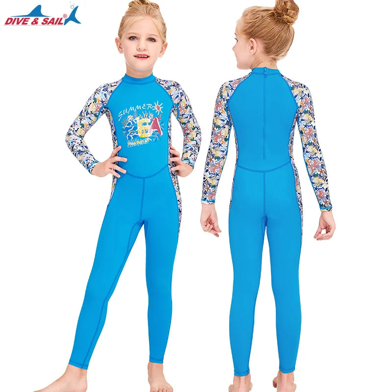Kid's Full Body Swimwear Boys&Girls One Piece Swimsuit Long-Sleeve Water Sports Rash Guard UPF 50+ Sunsuit Sets 2-8Y