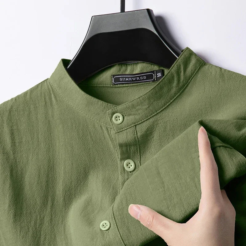 Linen Cotton Shirts for Men Lightweight  Long Sleeve Henley Streetwear Beach Breathable Shirt Hawaiian Large T Shirts for Men
