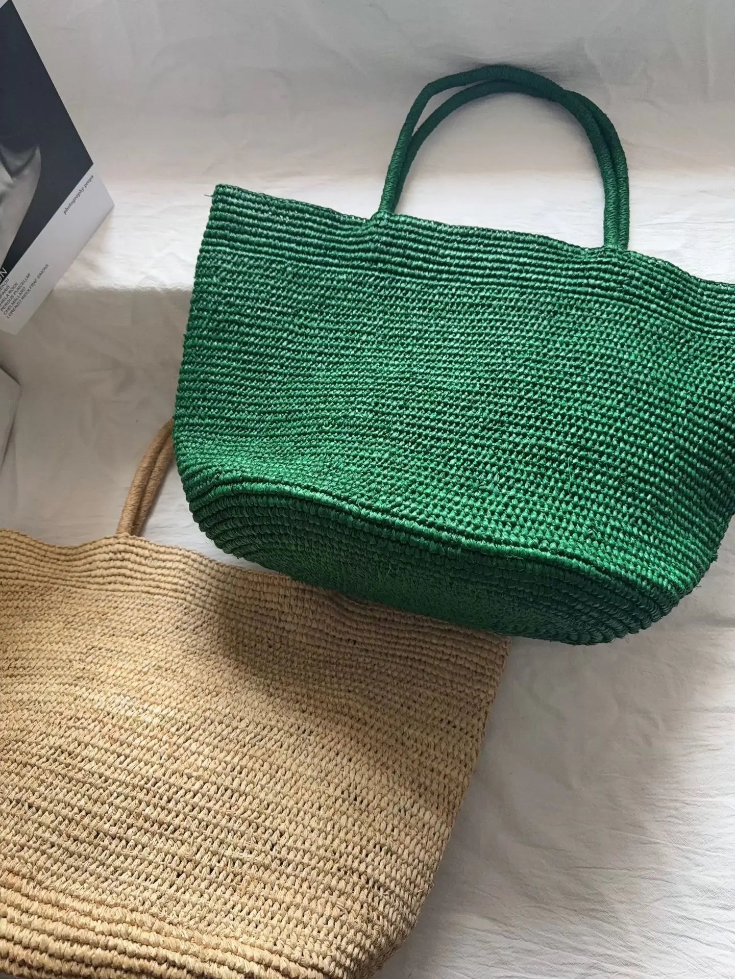 Large Handwoven Rattan Tote Bag for Women Natural Straw Beach Bag Purse Luxury Shoulder Bags Handbag Summer