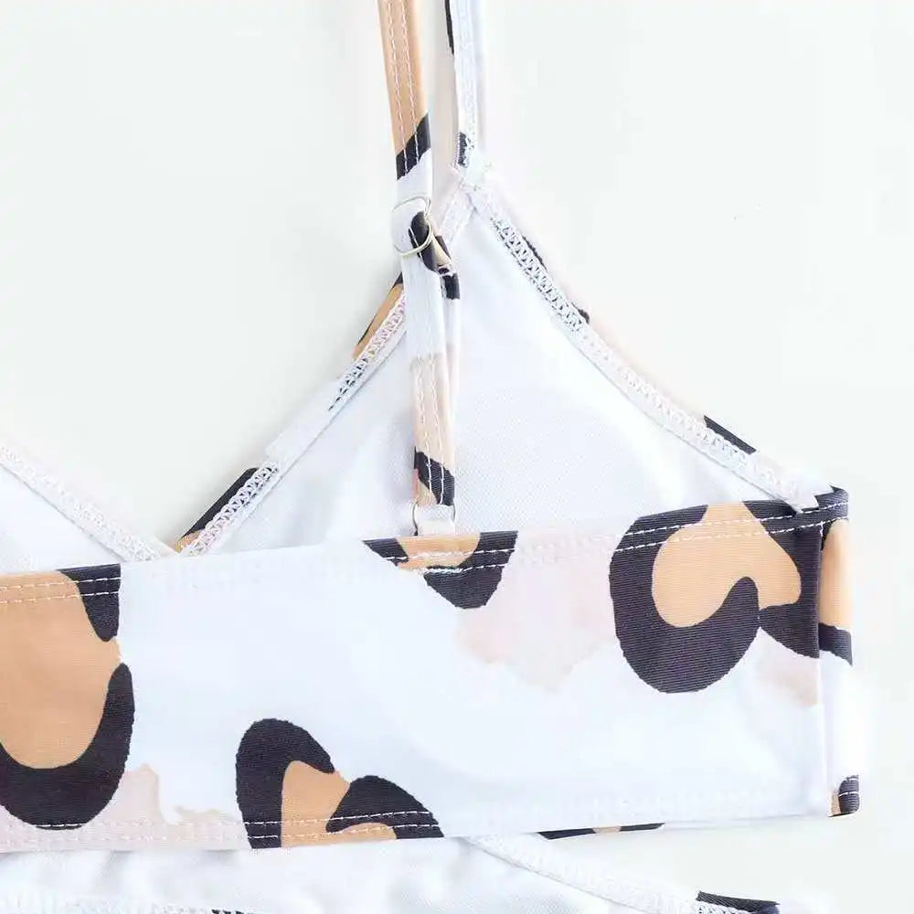 3 Pieces High Waist Bikini 2026 Girls Swimsuit & Beach Pant Swimwear Children Bathers Bathing Swimming Swim Suit Beachwear 8-12Y