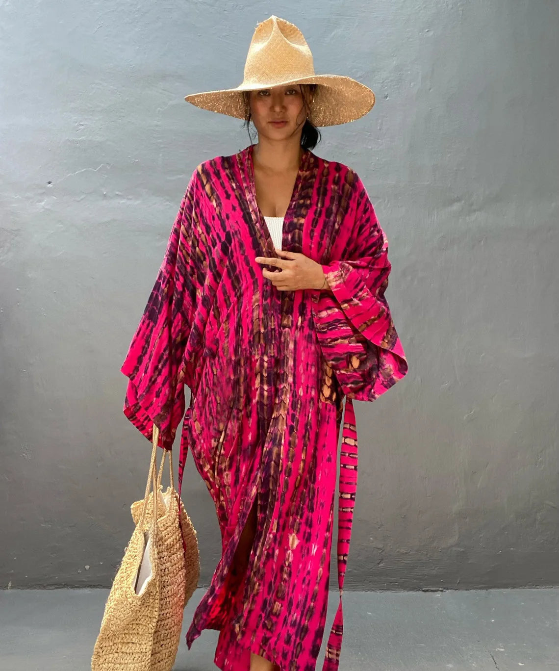 Women's Boho Stripe Tie Dye Swimsuit Cover Up with Belt Tunic Sarong Cardigan Dress Bikini Cover-ups Beach Wear Kimono