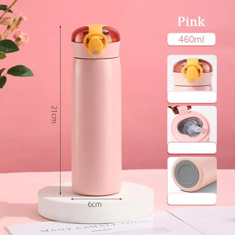 320/460ML Kids Stainless Steel Thermal Bottle Portable Kids Straw Mug Cold and Hot Thermal Thermos Student Water Bottle