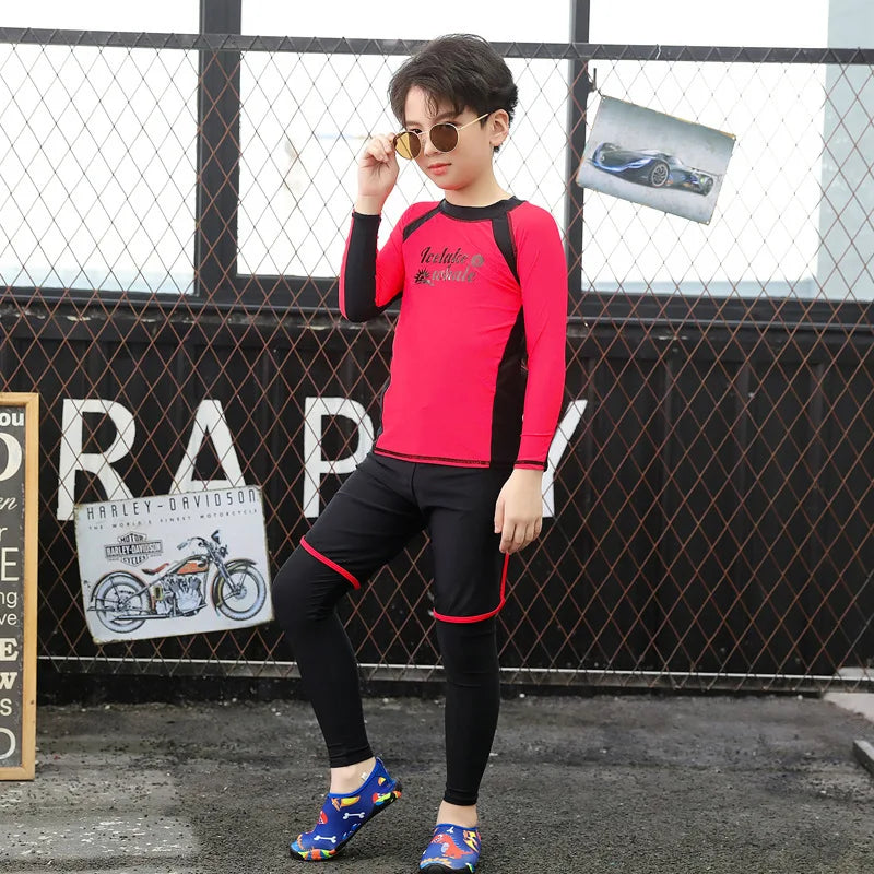 Boys'  Girls Rash Guard Set - 3 Piece Sun UV Protective  Long Sleeve Swim Shirt+Trunks+Leggings Bathing Suit Swimwear