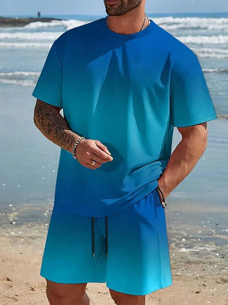 2025 Men's 2 Piece Set Hawaiian Fashion Men's T-shirt Shorts Set Daily Casual Men's Short Sleeve Top Outdoor Beach Men's Short