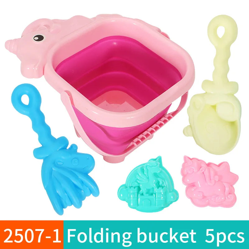 Beach Toys for Kids Sand Toys Set for Toddlers Sandbox Toys with Collapsible Bucket Shovel Rake Set Sand Molds Summer Outdoor
