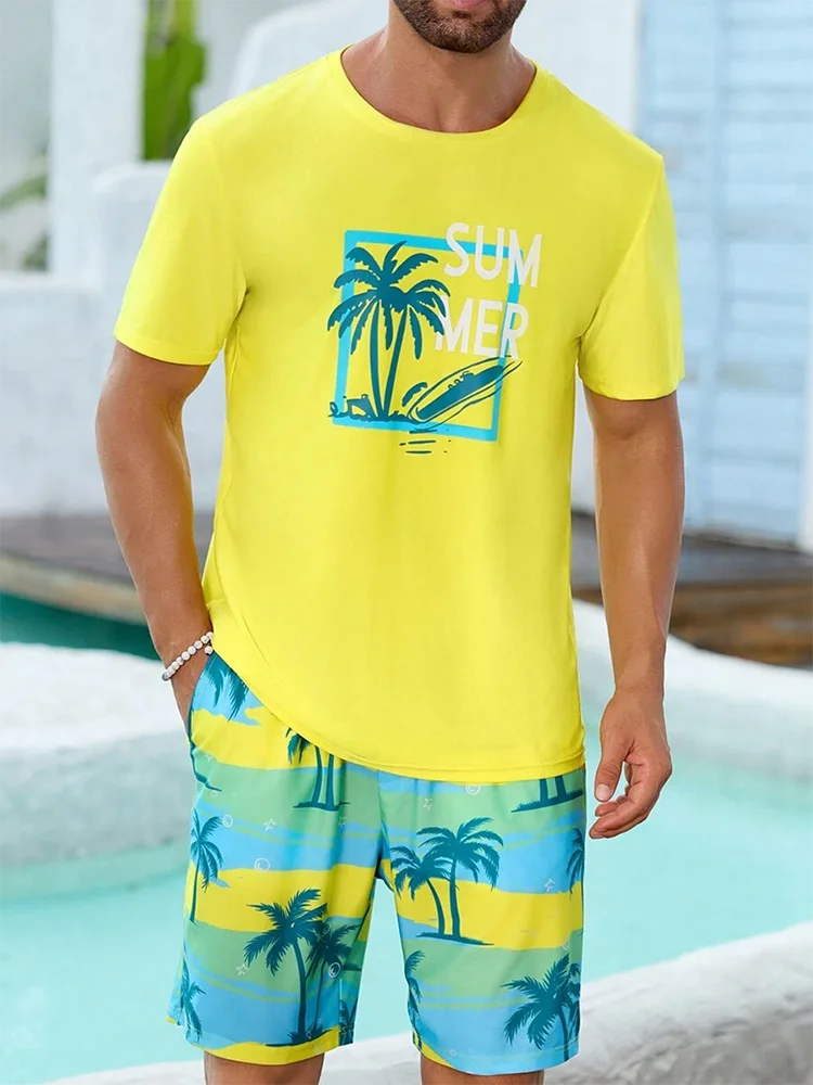 2025 Men's 2 Piece Set Hawaiian Fashion Men's T-shirt Shorts Set Daily Casual Men's Short Sleeve Top Outdoor Beach Men's Short