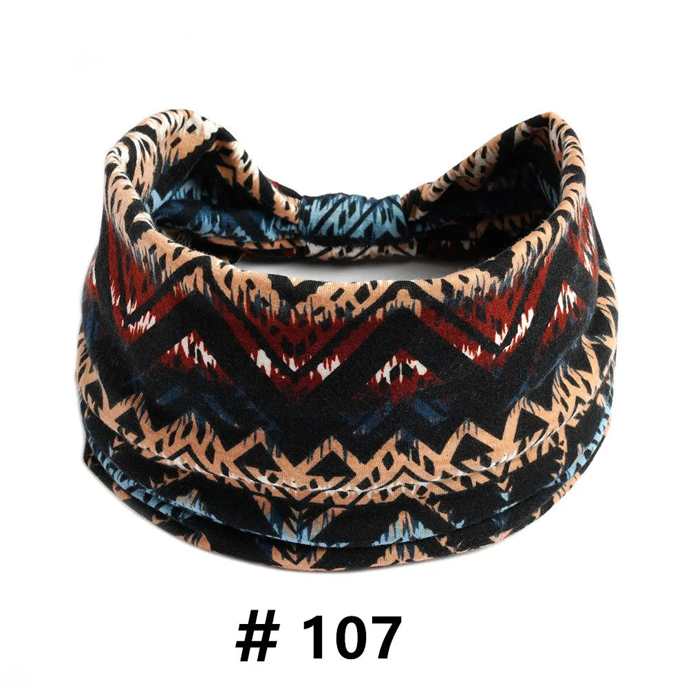 Boho African Headbands for Women Wide Cotton Turban Headwrap  Knot Elastic Hairbands Bandeau Sport Workout Yoga Hair Accessories