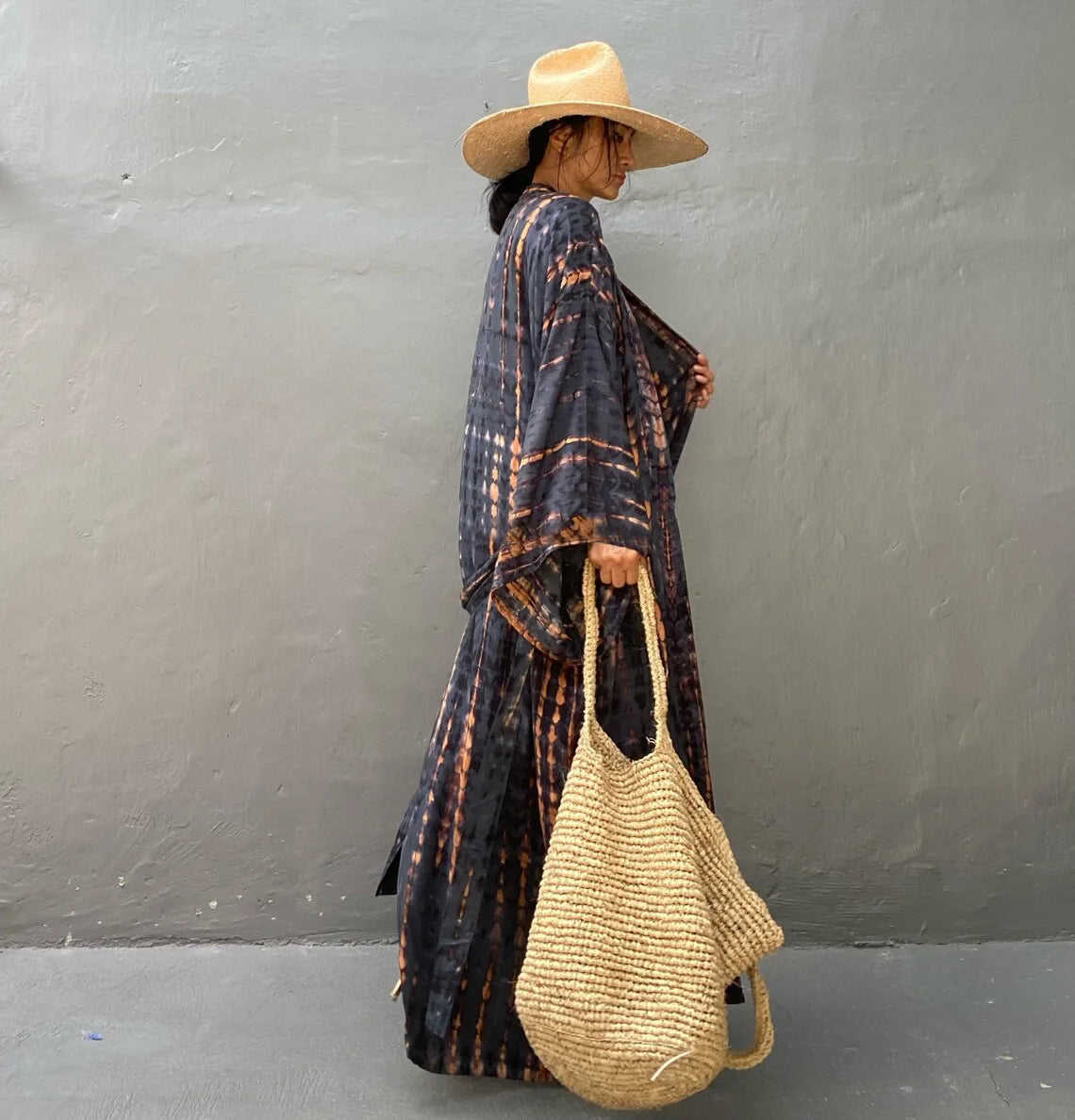 Women's Boho Stripe Tie Dye Swimsuit Cover Up with Belt Tunic Sarong Cardigan Dress Bikini Cover-ups Beach Wear Kimono