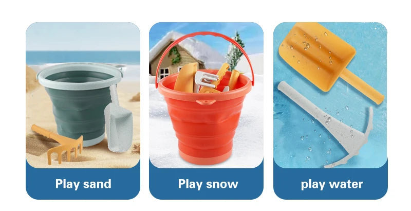 4 in 1 new style 4 Piece Beach Toy Set Collapsible Bucket, Shovel and RakeEasy to carry and catch the sea bucket toys.2025
