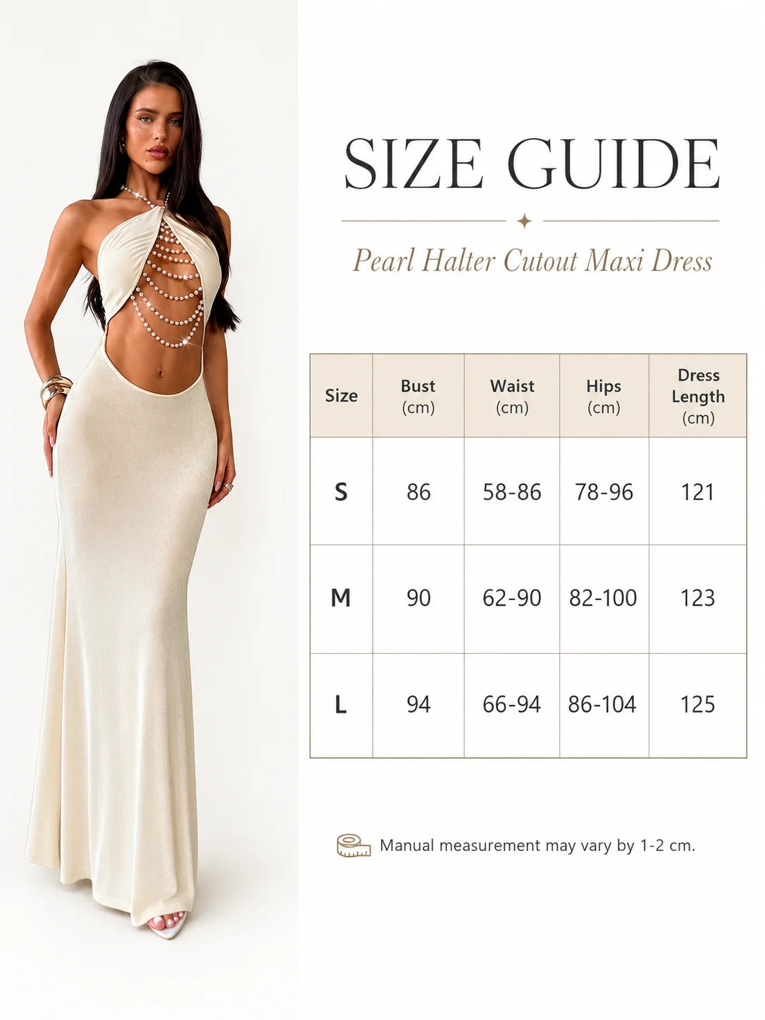 Halter Neck Cutout Bodycon Maxi Dress for Women, Pearl Chain Decor Sleeveless Backless Mermaid Dress Clubwear Cocktail Party Outfit