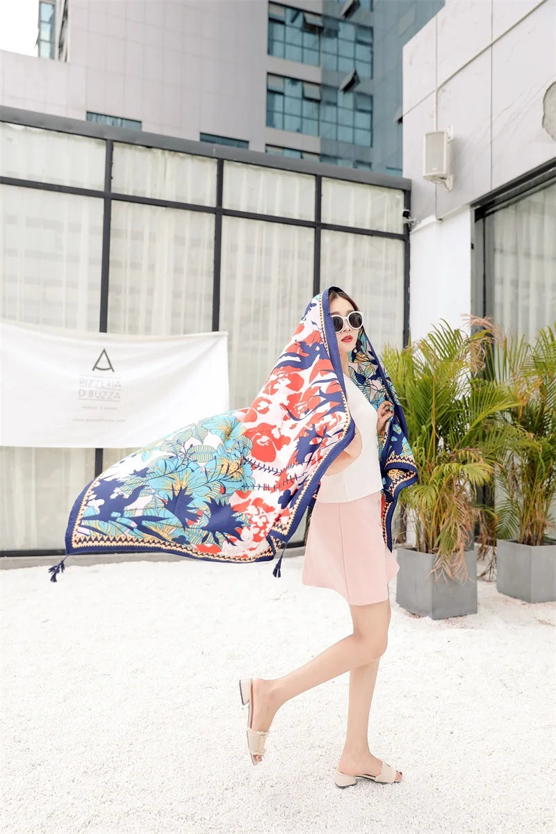 Fashions 90x180cm Twill Cotton Pareo Beach Cover-Ups Women Large Beach Dress Bikini Bathing Swimwear Cover Up Sarong Wrap Scarf