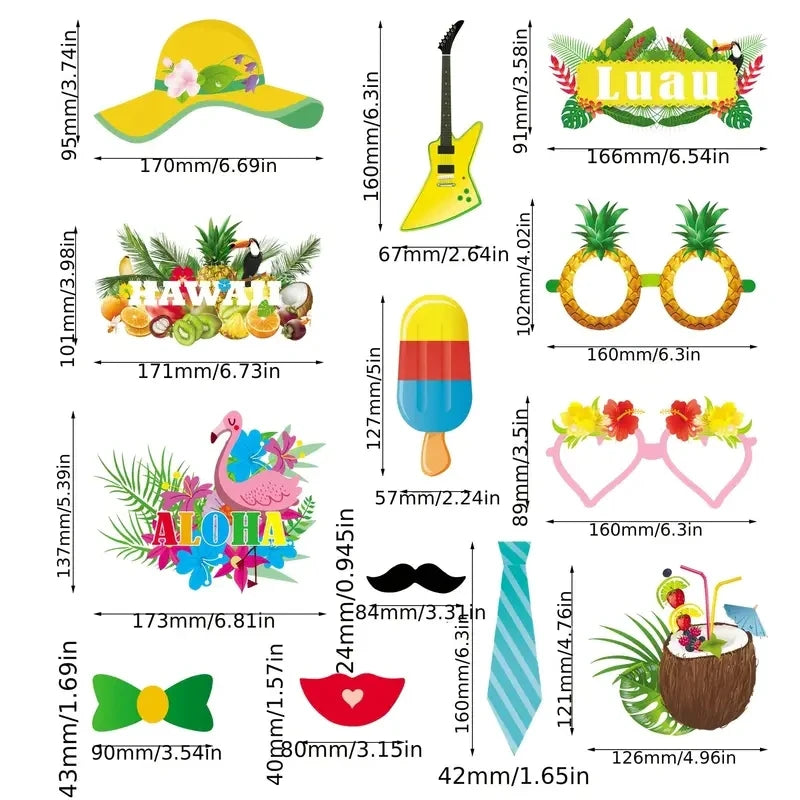 29 piece set of Hawaiian photography props for summer beach parties and tropical themed photography