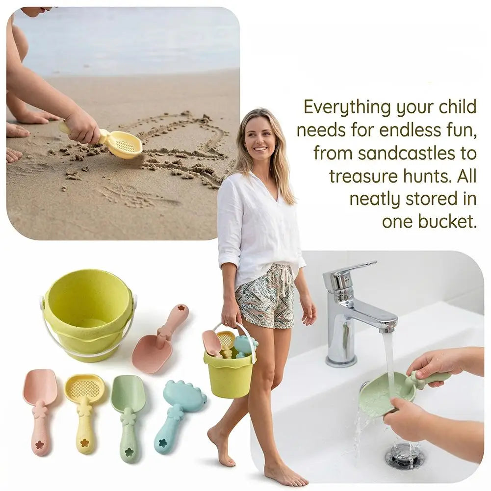 Wheat Straw Kids Beach Toy Set Summer Outdoor Sand Play Kit Eco-Friendly Portable Sand Bucket and Shovel Set Holiday Gifts