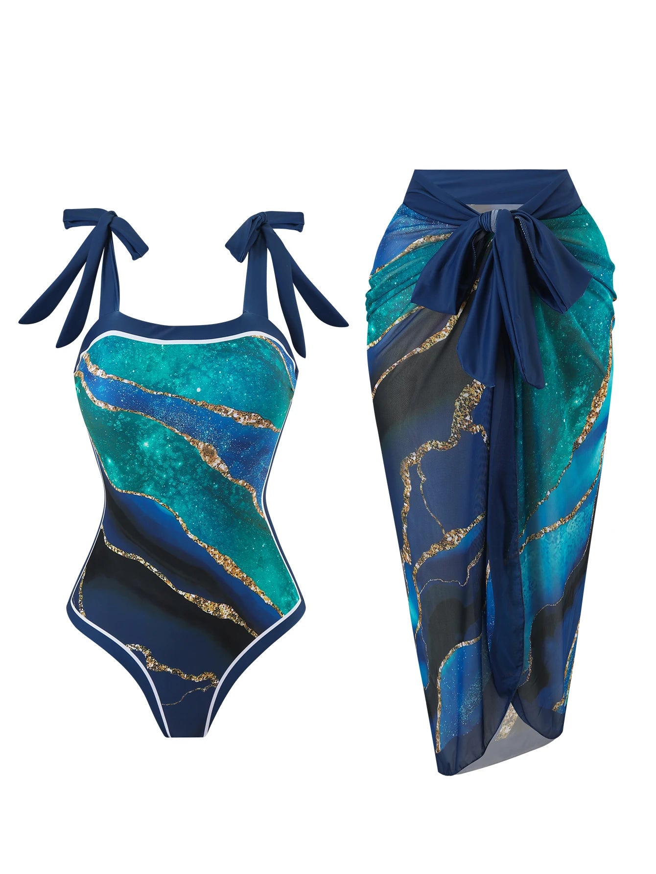 Summer New Custom-Made Digital Printed One-Piece Bikini Swimsuit for Women Conservative Sun Protection One-Piece Gauze Skirt 2-Piece