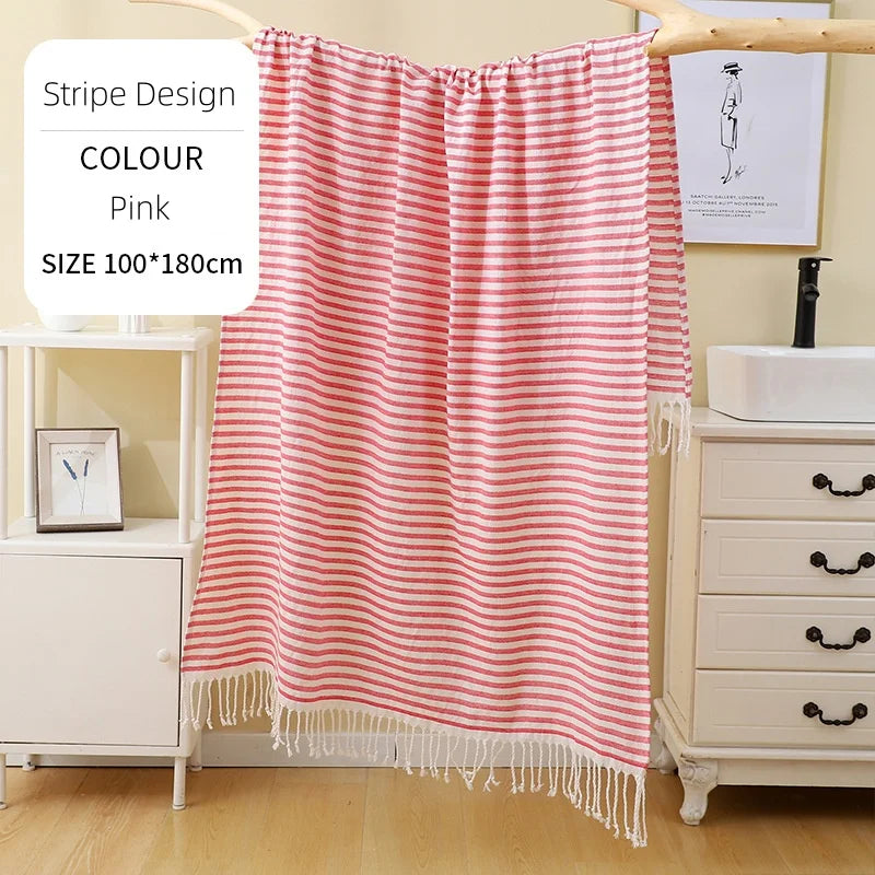 100x200cm Hot Sale Beach Towels Luxury Striped Tassel 100% Cotton Sauna Spa Bath Towel For Home Travel Turkish Large Beach Towel