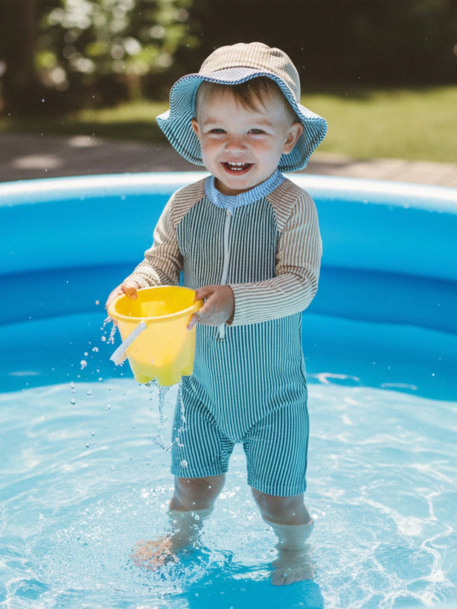 0-24M Newborn Baby Boy Rash Guard Swimsuits Contrast Color Stripes Print Long Sleeve Zip Up Bathing Suit with Sun Cap