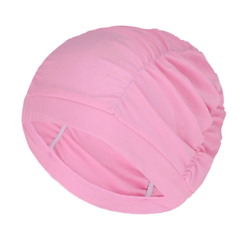 New Solid Color Long Hair Women Men Swim Pool Seaside Water Sports Elastic Pleated Nylon Fabric Bathing Swimming Caps Hat Turban