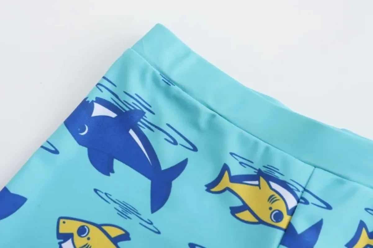 2-piece Set of Summer Children's Swim Trunks Swim Caps Boys' Swimwear Quick Drying Shorts Cartoon Print Beach Swimwear Ages 4-16