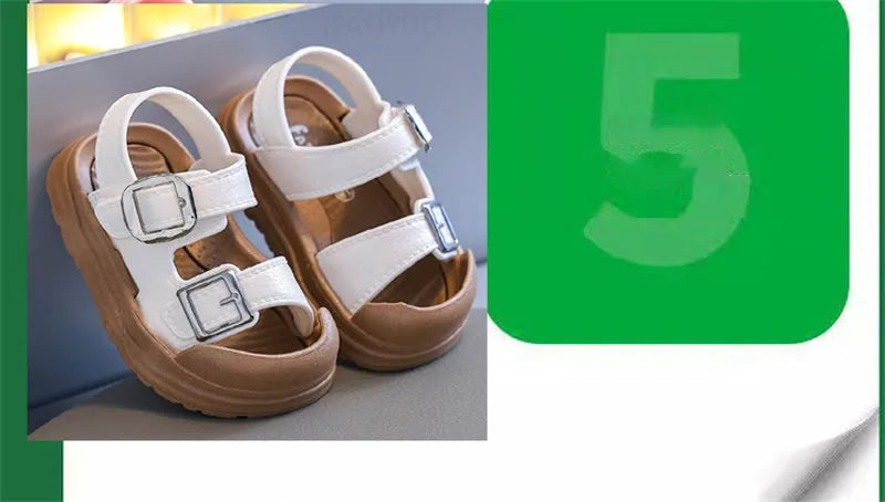 Fashion Solid Korean Kid Sandals Summer New Versatile Anti Slip Soft Bottom Girl Boy Beach Sandal Kindergarten Anti Kick Sandals