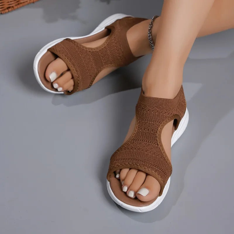 Women's Shoes 2025 Summer Comfortable Casual Sports Sandals Women's Beach Wedge Sandals Women's Mesh Knitted Roman Sandals