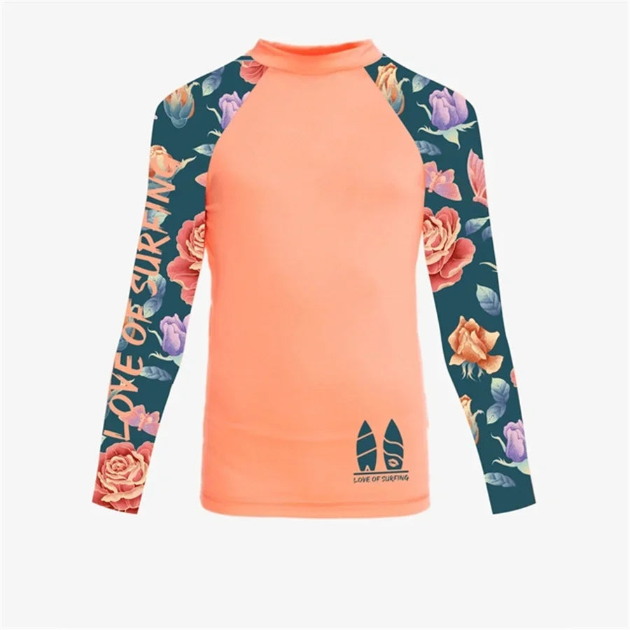 New Women's Surfing Shirt Women's Love Surfing T-shirt Beach Sunscreen Rashguard UV Protection Swimwear UPF Diving Sportsuit