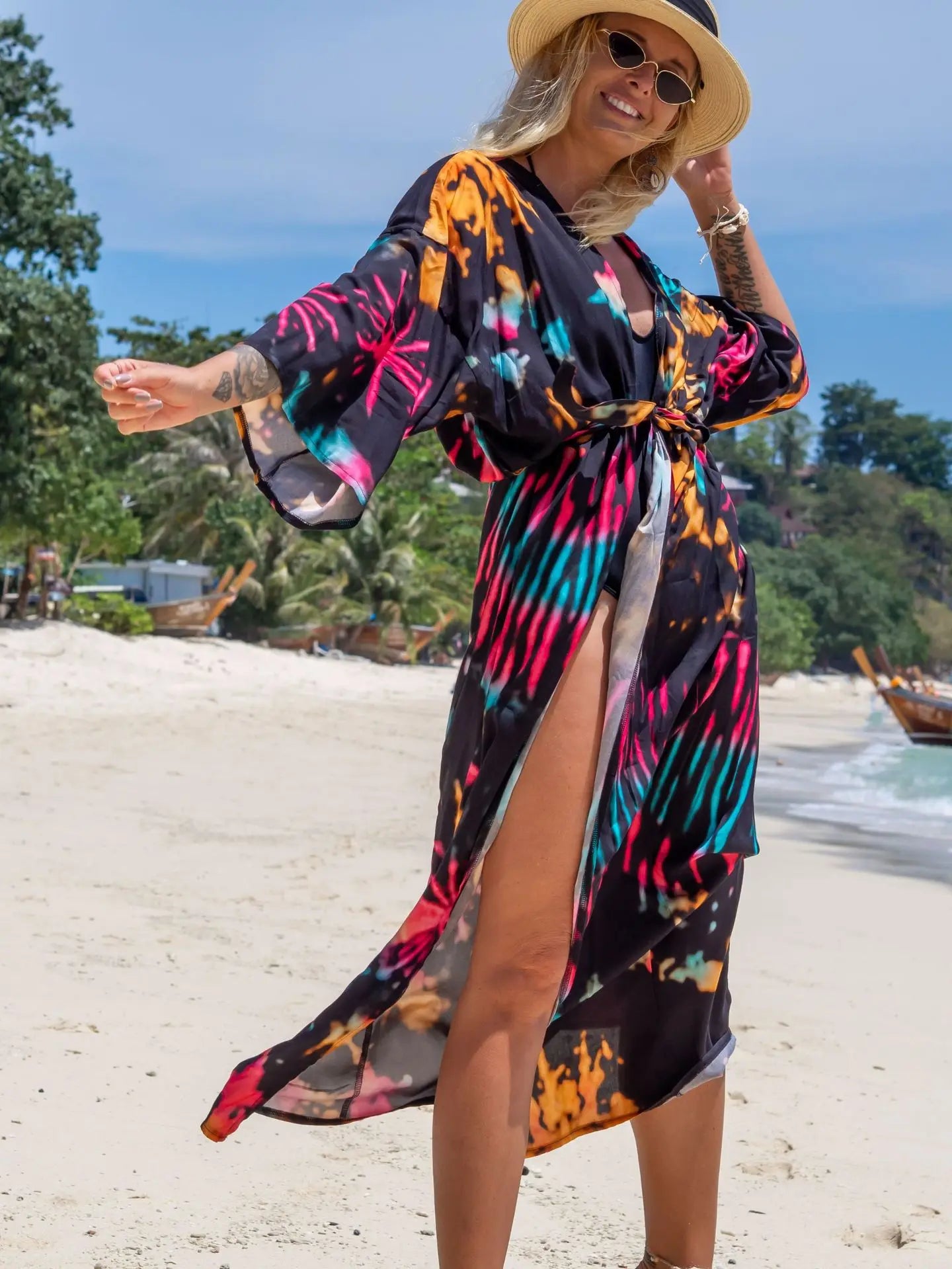 Swimsuit Cover Up Printed Kimono for Sea Boho Coverup Long Luxury Beach Outings Belted Swimwear Cape Holiday Bathing Suits Sales