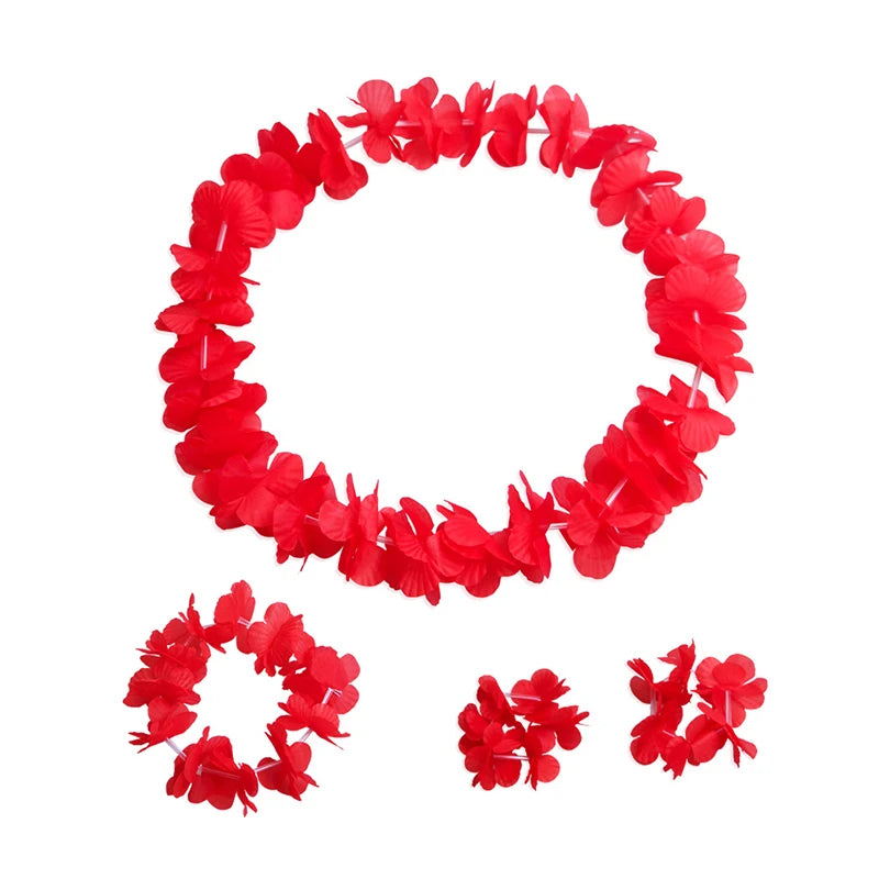 4Pcs/set Hawaiian Artificial Flowers Leis Necklace Garland Headband Wedding Birthday Beach Tropical Party Decoration
