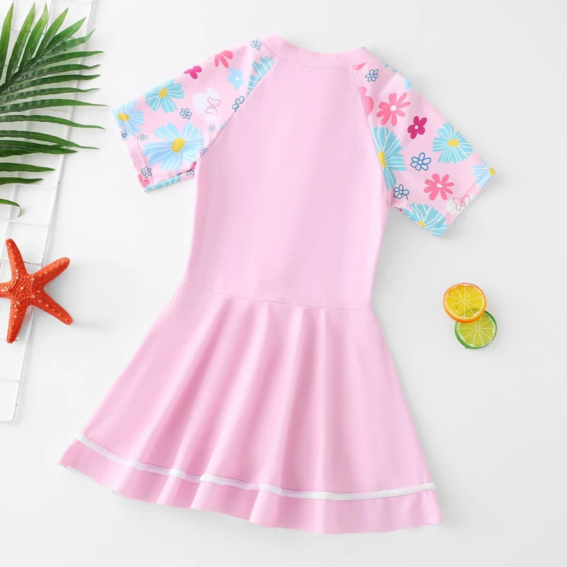 Swimming Suit Girls Zipper Swimmingsuit Girl Kids One Piece Swimsuit Flower Patchwork Swimming Suit For Girls