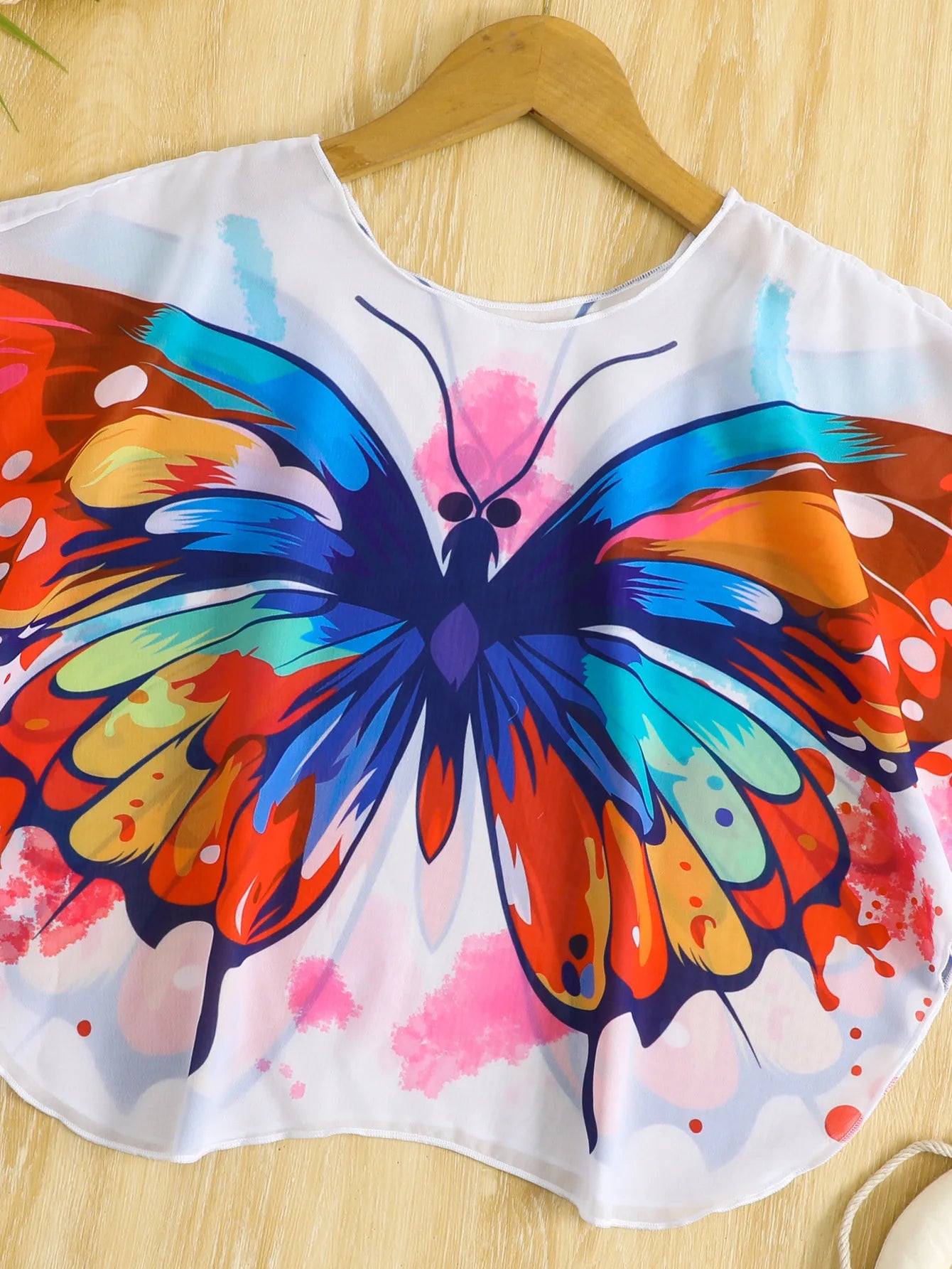 Kids Girls Butterfly Print Sunscreen Shirt Mesh Clothing for Beach Swimming Children's Swimwear Cover-Up Outerwear Single Piece