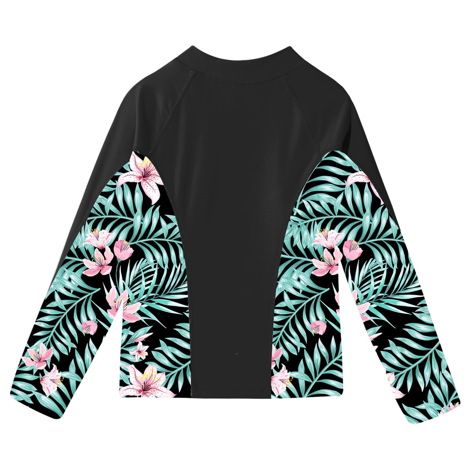 Kids Girls Print Rash Guard T-Shirt Swim Top Long Sleeve Zipper Tops UPF 50+ Sun Protection Pool Swimming Bathing Beach Swimwear