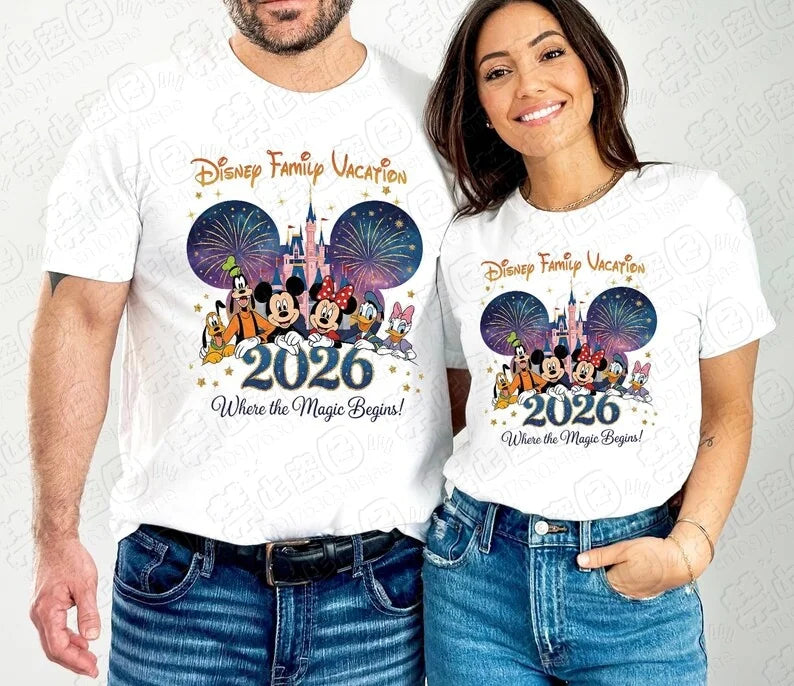 2026 Family Summer Men's Women's T-shirts Cartoon Print Oversize Fashion Cotton Parent Child Top Casual Couple Daily Street