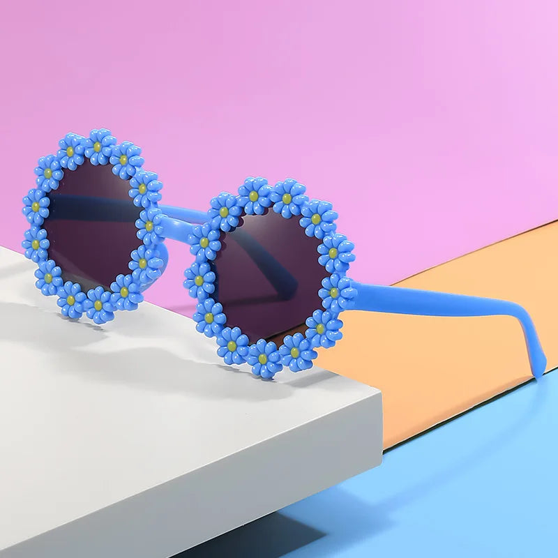 Round Flower Sunglasses for Kids Cute Daisy Glasses Children Outdoor Sun Protection Shades Fashion Funny Party Eyewear