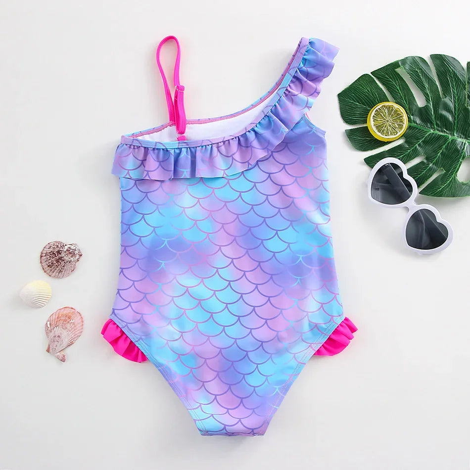 Girls Swimsuit One-Piece Mermaid Fish Scale Unicorn Children's Swimwear Girls Beachwear 2 3 4 5 6 7 8 Years