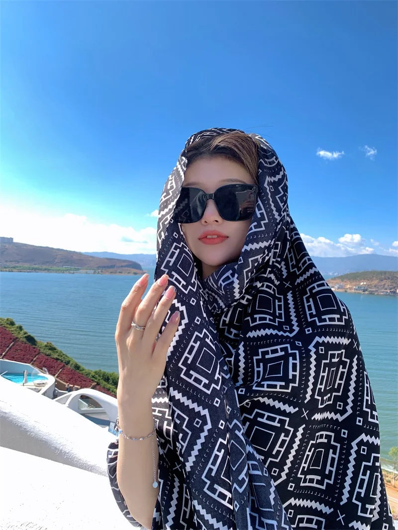 Fashions 90x180cm Twill Cotton Pareo Beach Cover-Ups Women Large Beach Dress Bikini Bathing Swimwear Cover Up Sarong Wrap Scarf
