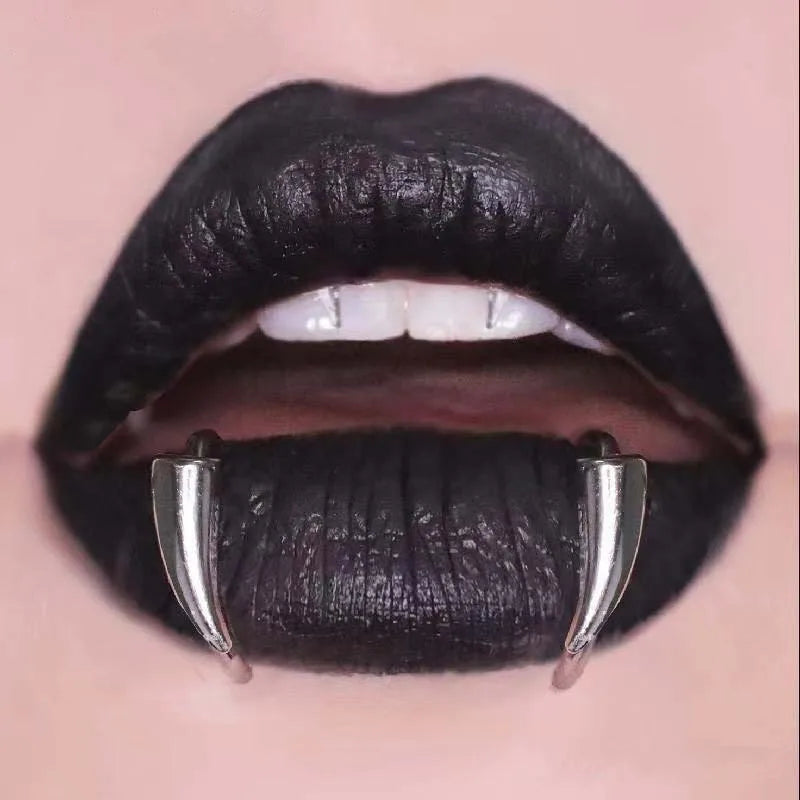 Stainless Steel Gothic Sharp Teeth Lip Clip for Women Men Punk Non Piercing Fake Body Piercing Halloween Jewelry Accessories