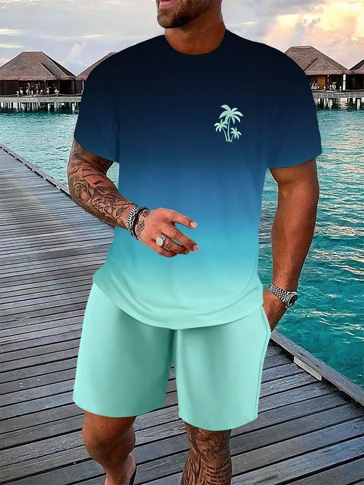 2025 Men's 2 Piece Set Hawaiian Fashion Men's T-shirt Shorts Set Daily Casual Men's Short Sleeve Top Outdoor Beach Men's Short