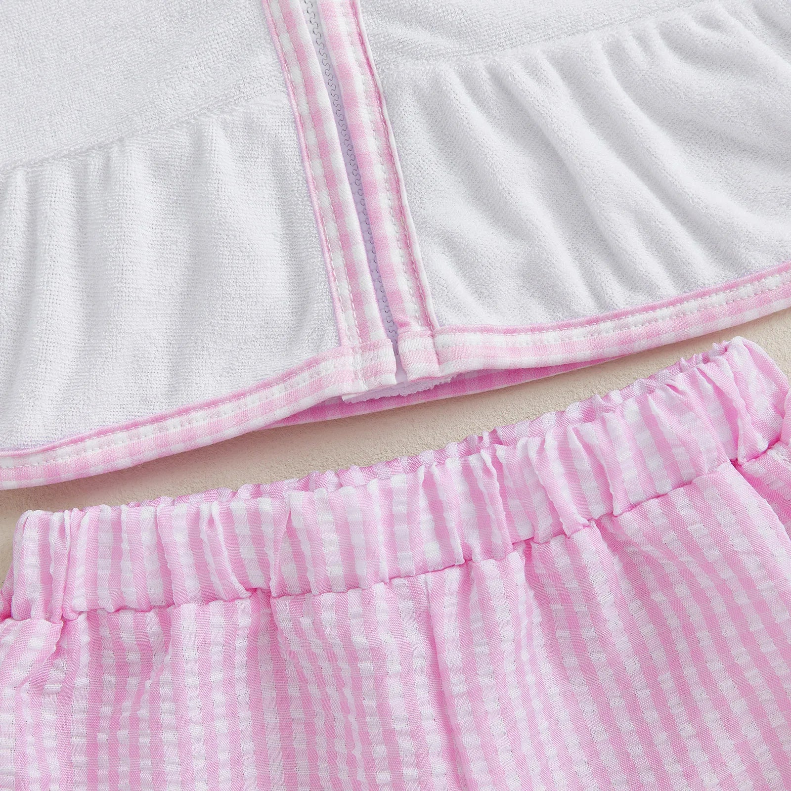 MISOWMNJOY Children Girls Beach Clothes Set Cute Flying Sleeve Zipper Hood Tops with Ruffled Plaid Shorts Summer Toddler Outfits