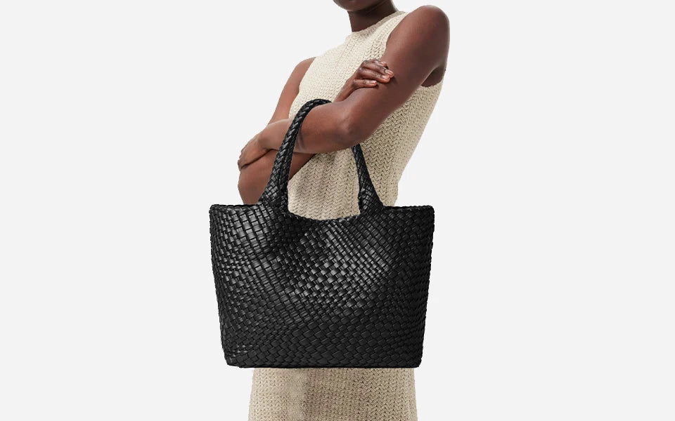 Woven Tote Bag Womens Purse Vegan Leather Shoulder Handbags - Fashion Summer Beach Tote Bags - Large Travel Totes