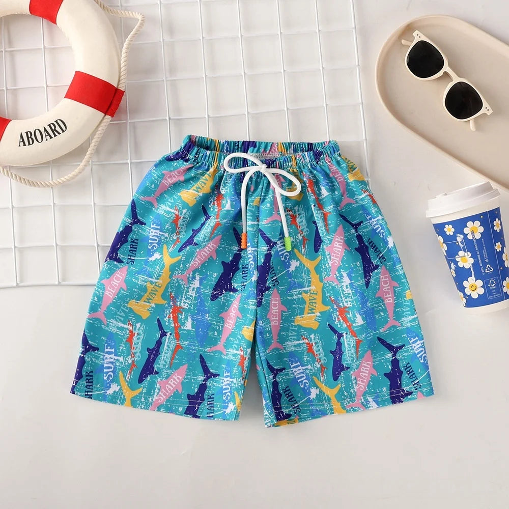 Kids Swim Trunks Summer Cartoon Prints Beach Shorts for Boys Vacation 1-8Y Children Quick Dry Pants Vacation Wear