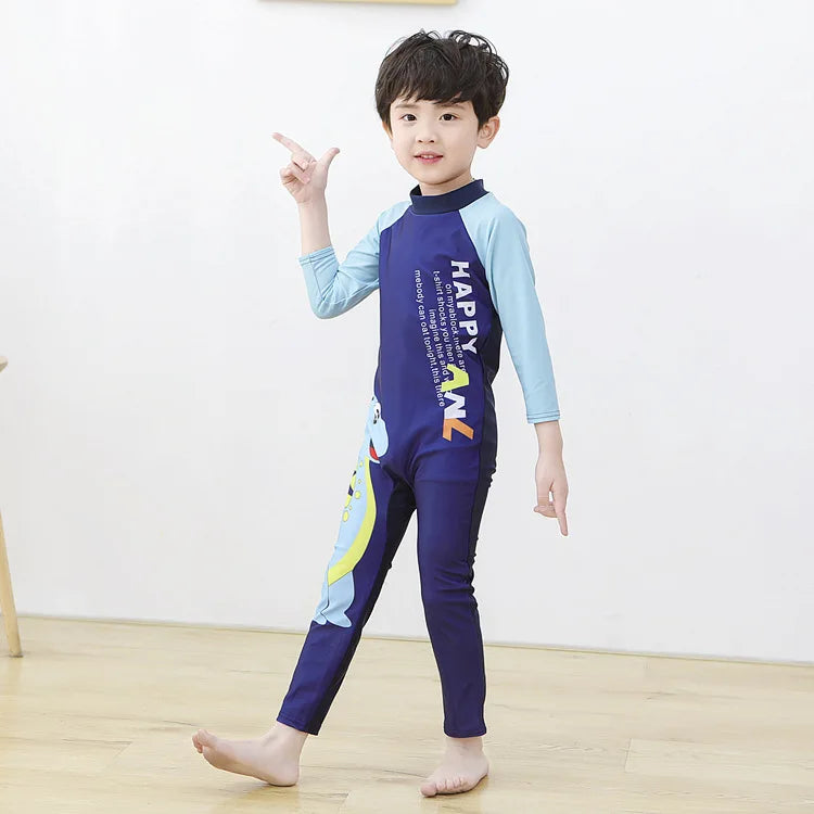 Kids Cartoon Swimwear 3-11 Years Long Sleeve UV Protection Rash Guard for Boys Girls