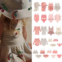 2026 KS Baby Girls Swimming Suit Wear Kids Clothes Girls Holiday Swimwears Bikini One Piece Cap Sister Brother Matching 18M-9Y