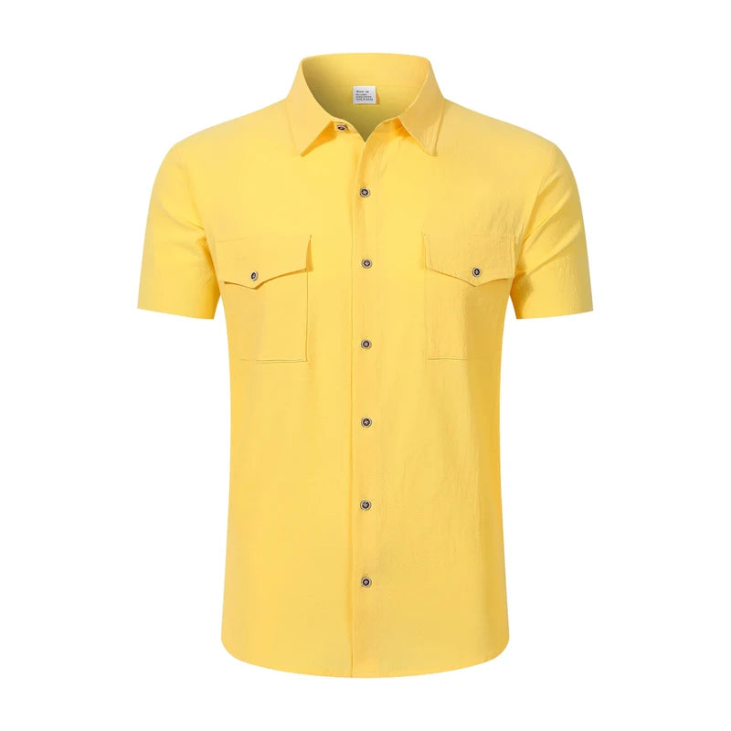 Men's Linen Casual Short Sleeve Shirt Lapel Collar Button Lightweight Breathable Summer Daily Beach Vacation Work Shirt for Men