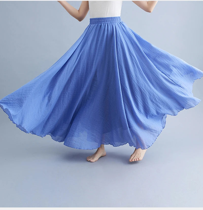 Boho Cotton Linen Beach Long Skirt Women Vintage Casual Solid A-line High Waist Dance Floor-Length Maxi Skirt Spring Summer New