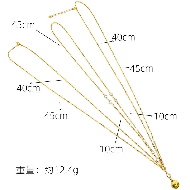 Sexy Metal Zircon Chest Chain for Women Simple Gold Color Double Layered Shell Pendant Waist Chain Party Jewelry Accessories