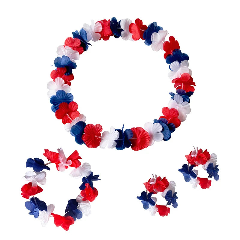 4Pcs/set Hawaiian Artificial Flowers Leis Necklace Garland Headband Wedding Birthday Beach Tropical Party Decoration