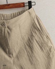 2026 summer new cotton and linen five-piece pants women's high-waisted elastic waist button shorts loose casual shorts